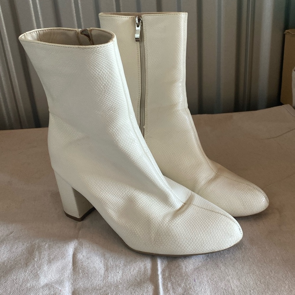 White faux snake print boots